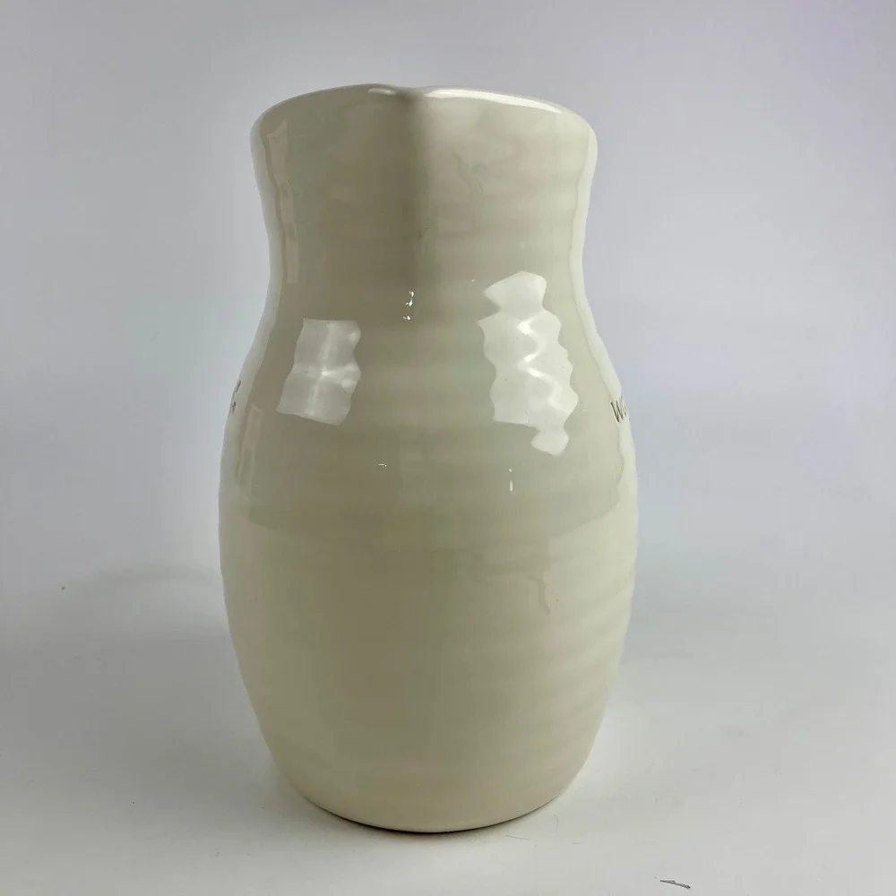 Pottery Barn Garden Salad Water Pitcher Cream Stoneware Ribbed Farmhouse 8.75in